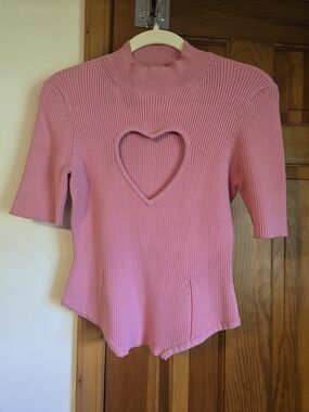 Fleur Du Mal Pink Ribbed Heart Cutout Top